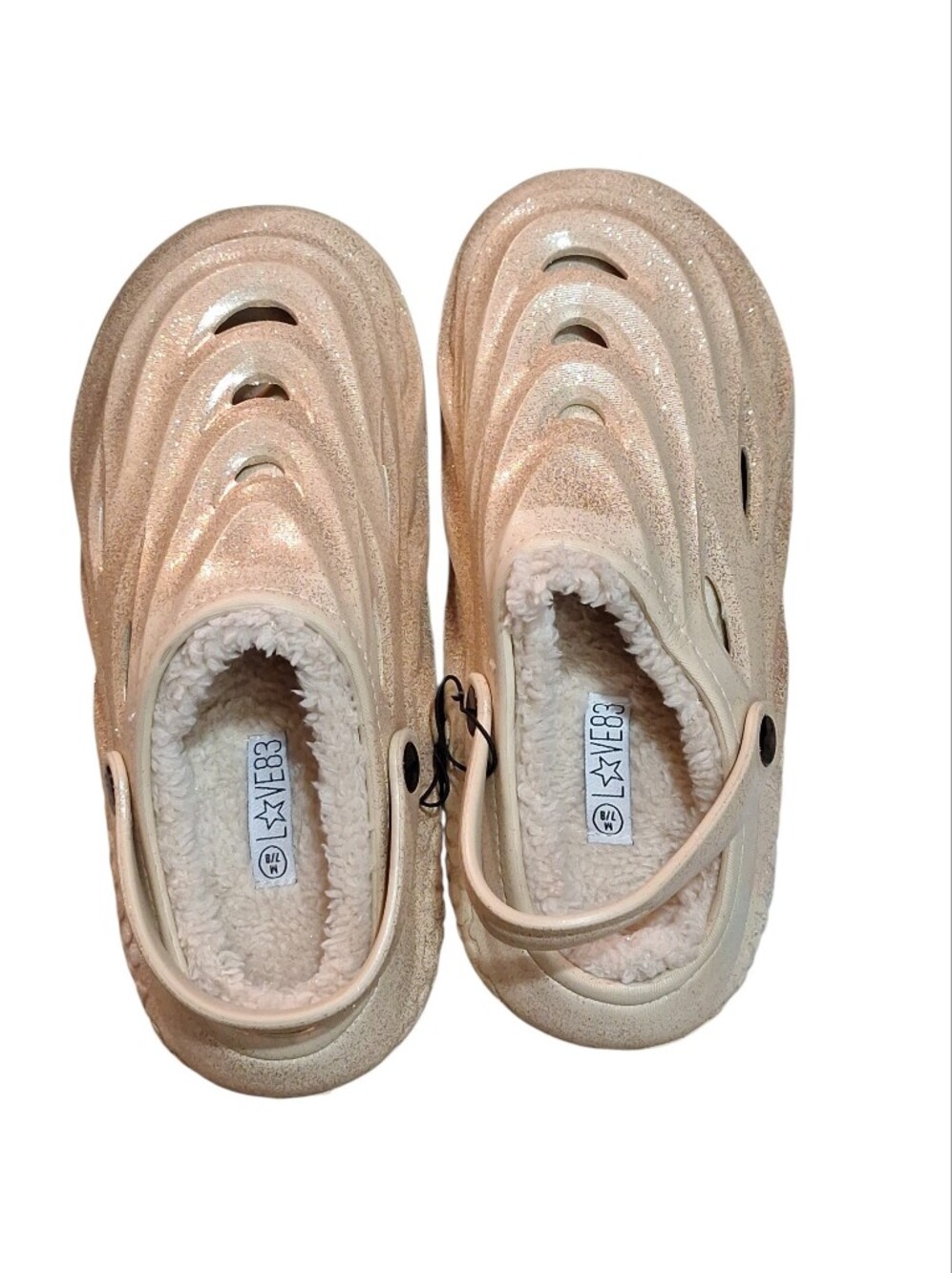NWT LOVE83 Glitter Sherpa-Lined Clogs